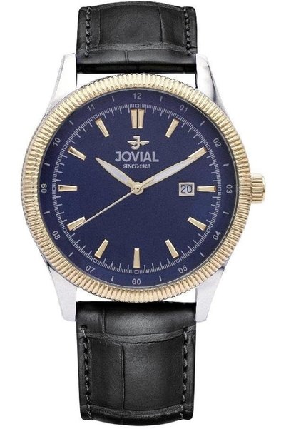 Jovial Men's Analogue Watch, Blue Dial, Black Leather Strap 5222GALQ54E