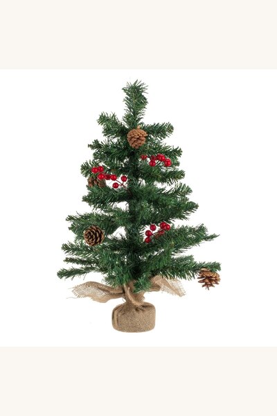 Comerivo Brad artificial pentru masa, 60cm, verde cu 63 ramuri si conuri de pin