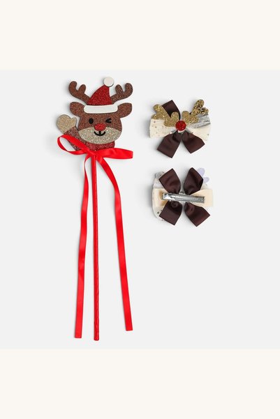 Comerivo Accesorii par Craciun Set 3 Piese Clame Funde Glitter si Bagheta Ren