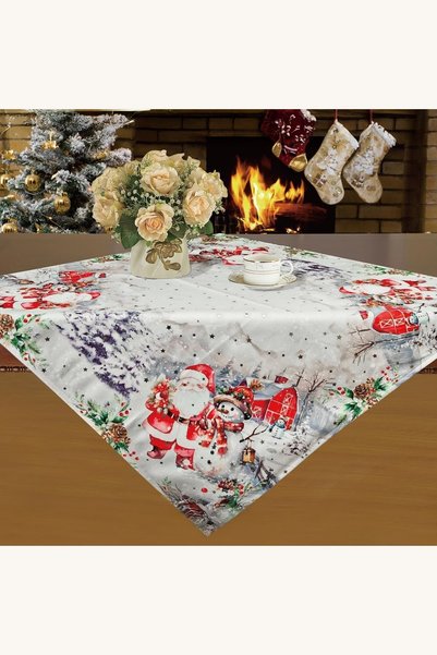 Comerivo Fata de masa patrata Craciun ecru 80x80cm cu Mos Craciun vintage