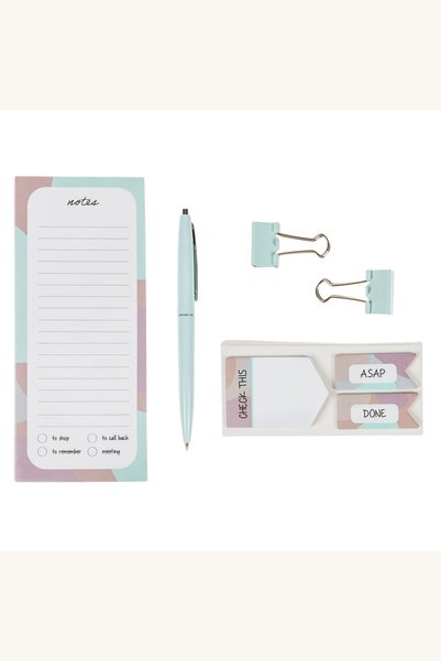 Comerivo Set birou 7 piese cu carnetel, pix si notite autocolante pastel