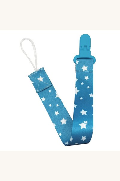 Comerivo Curea pentru suzetă, bleu cu stele albe, fără BPA, 23,5 cm