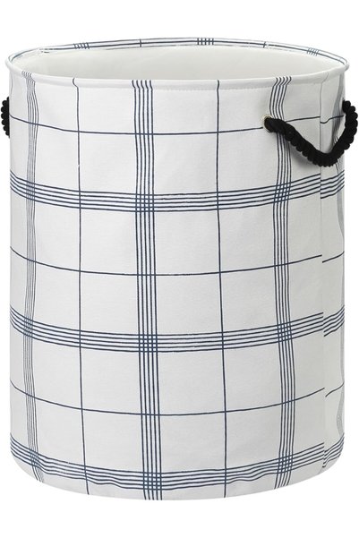 Generic Round Laundry Basket with Printed Lines -White- Collapsible Hamper wi...