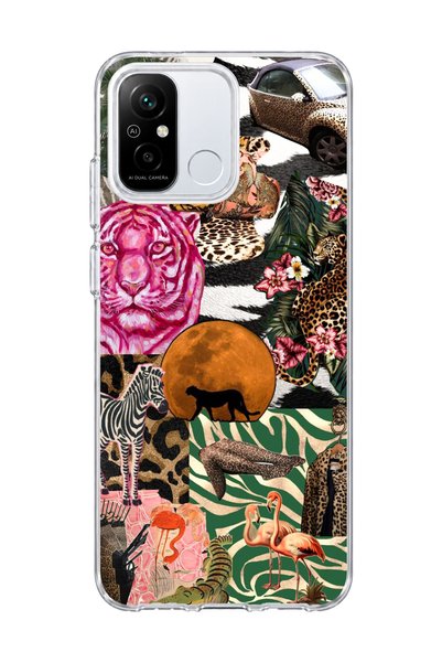 lelia حافظة هاتف شفافة مطبوعة بتصميم Wild Animal Collage متوافقة مع Redmi 12C