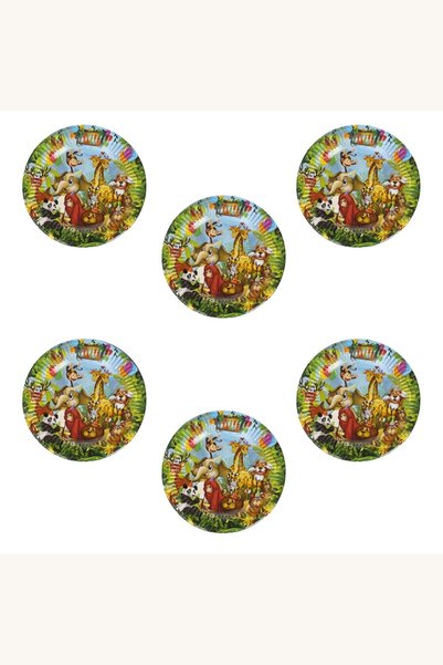 Comerivo Set 6 farfurii carton animalute jungla pentru petrecere copii, 18cm