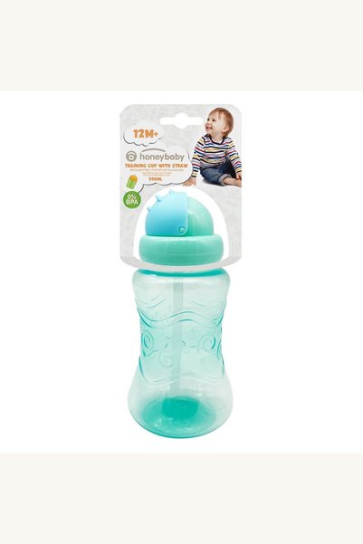 Comerivo Cana de antrenament verde menta cu pai, 340 ml, plastic fara BPA si ...