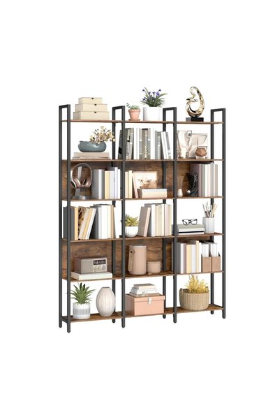 VASAGLE Bibliotecă modulară, VASAGLE, 128 x 187 x 24 cm, negru/lemn