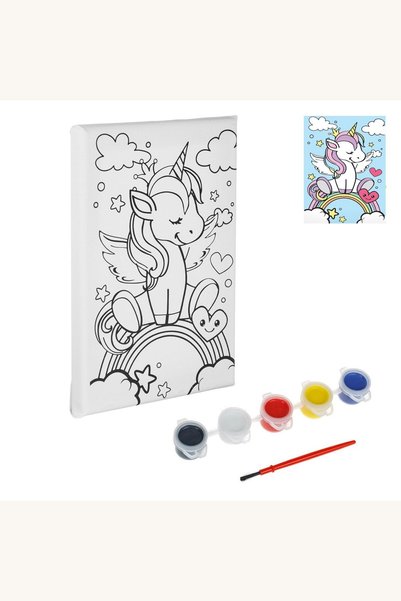 Comerivo Set pictură pe pânză cu unicorn, 5 culori acrilice și pensulă, 20x15 cm