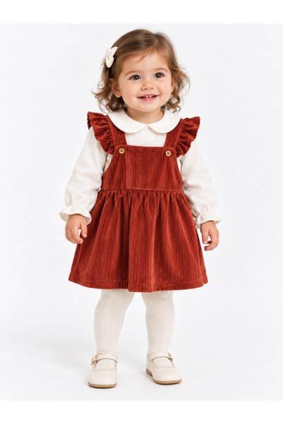 Kidaxi Velvet Ruffle Gilet Muslin Blouse 2-Piece Baby Girl Set
