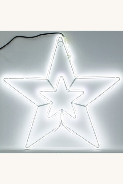 Comerivo Decoratiune stea dubla luminoasa din furtun neon alb rece, 57x57 cm