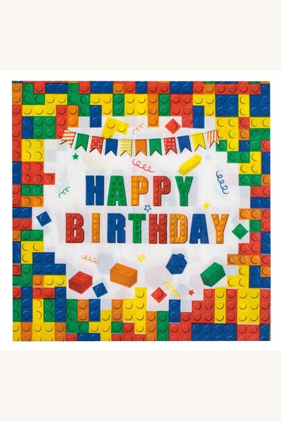 Comerivo Servetele petrecere Happy Birthday albe cu cuburi colorate 33x33cm 2...