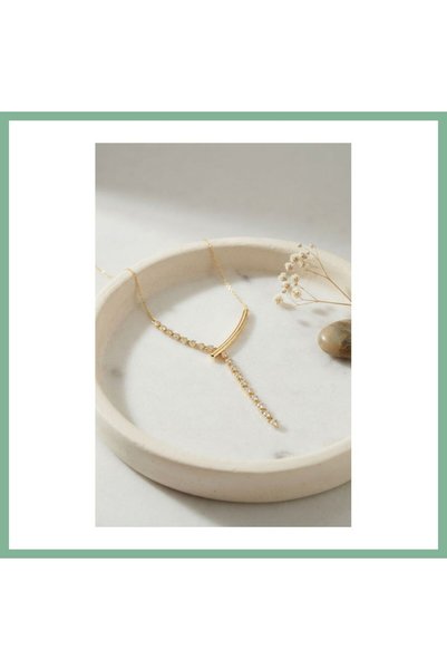 BŞK VİRGO Brass Gold Color Zircon Stone Asymmetrical Bar Model Women's Neckla...