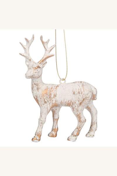 Comerivo Ornament Craciun Cerb Alb cu Detalii Aurii 13cm pentru Brad