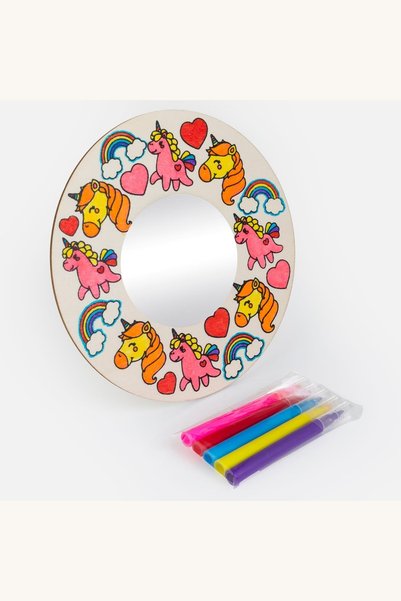 Comerivo Set creativ oglinda unicorn din lemn cu 5 markere colorate