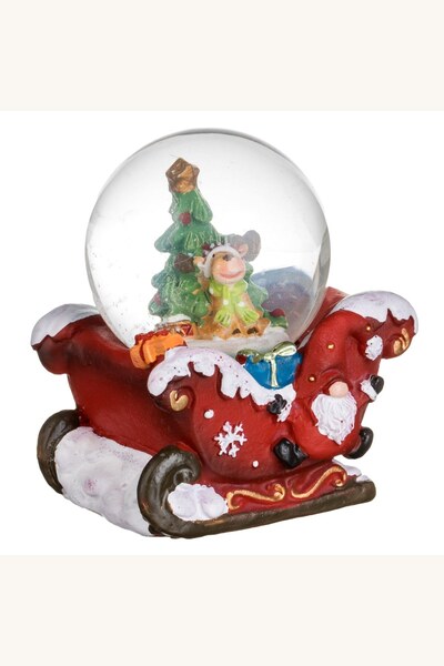 Comerivo Glob cu zapada Craciun - Brad, caine si gnome pe sanie rosie, 6cm