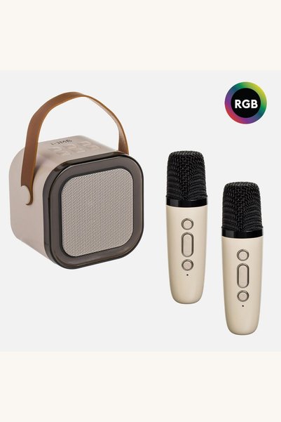 Comerivo Set karaoke portabil 5W cu 2 microfoane wireless si efecte luminoase...