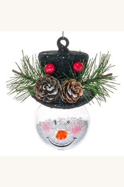 Comerivo Ornament glob transparent pentru brad cu om de zapada si palarie nea...