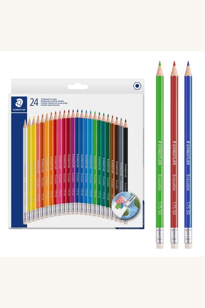 Comerivo Creioane colorate subtiri Staedtler cu radiera incorporata - 24 buca...