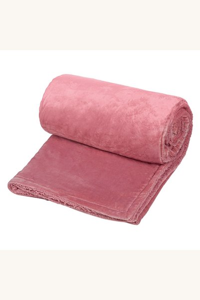 Comerivo Patura catifelata dubla blana sintetica powder pink 220x200cm pentru...