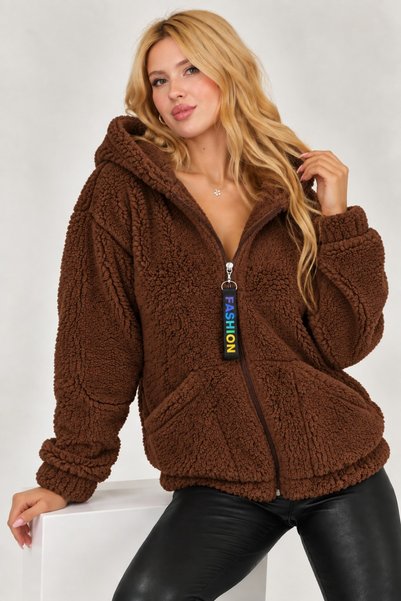 Genel Markalar Kadın Kapşonlu Peluş Fermuarlı Sweat – Oversize Yumuşak Polar ...