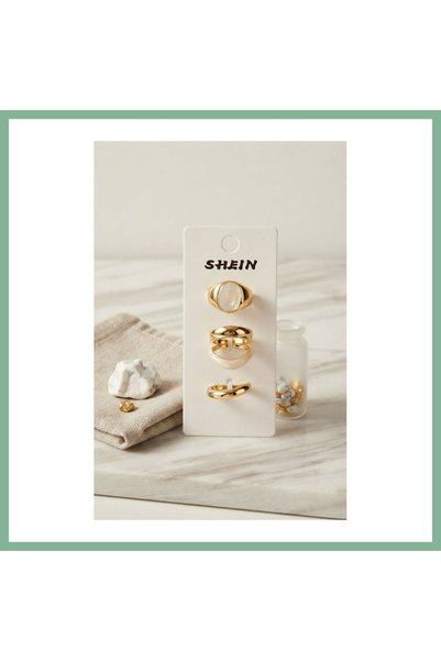 BŞK VİRGO Gold Color Brass 3-Piece Vintage Women's Ring Combination Byk4292 B...