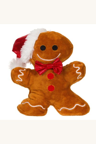 Comerivo Biscuit de plus maro cu caciula rosie, 18cm - decor Craciun cald