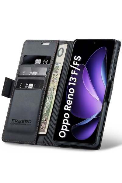 ERBORD Husă pentru Oppo Reno 13F / Oppo Reno 13FS, Litchi lucios, Portofel cu...