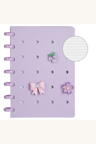 Comerivo Carnetel cu spirala 80 file B6 lila, cu 3 charm-uri decorative