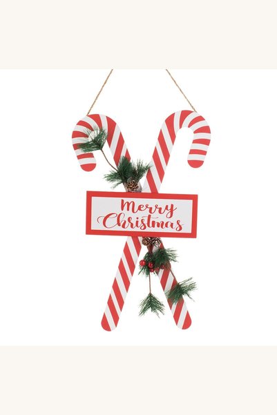Comerivo Semn decorativ Craciun lemn cu acadele si ramuri, Merry Christmas 41cm