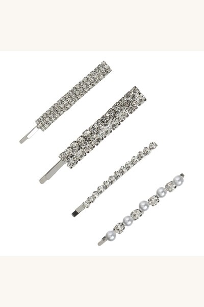 Comerivo 4 Agrafe Par Argintii cu Strass si Margele - Eleganta Pentru Fiecare Zi