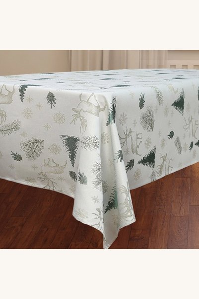 Comerivo Fata de masa Craciun cu reni si brazi, verde auriu 240x140 cm