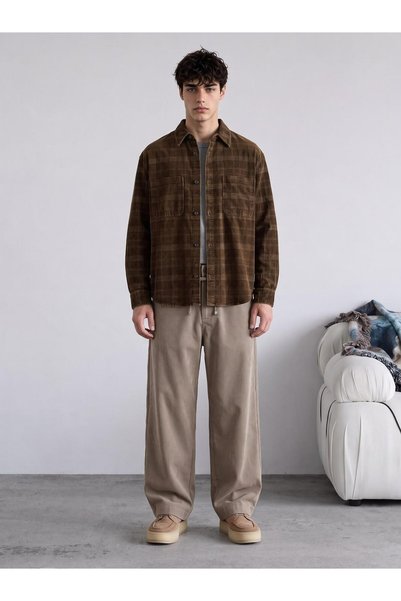 TENA Pantaloni bărbați din gabardină, cu talie elastică, stil baggy, culoare ...