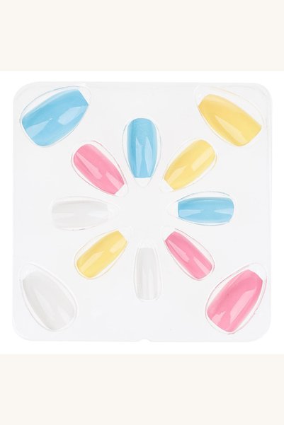 Comerivo Set 12 unghii false squoval cu adeziv, culoare uniforma pentru manic...