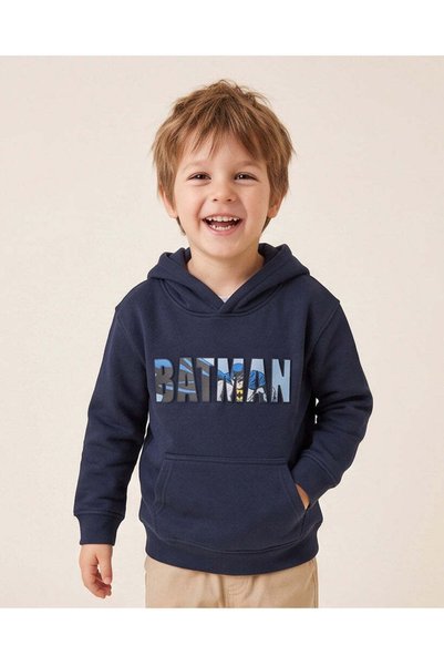 REDTAG Boys Navy Batman Printed Hooded Sweatshirt