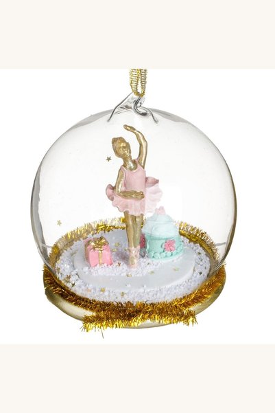 Comerivo Decoratiune Craciun Glob Transparent cu Balerina Roz si Zapada 9cm