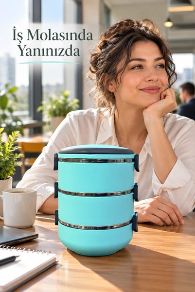 AKILLI Taşıma Saplı Üç Katlı Beslenme Kutusu Sızdırmaz Kapaklı