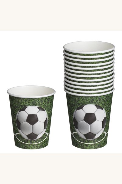 Comerivo Set 12 pahare hartie verde model fotbal 240ml pentru petrecere