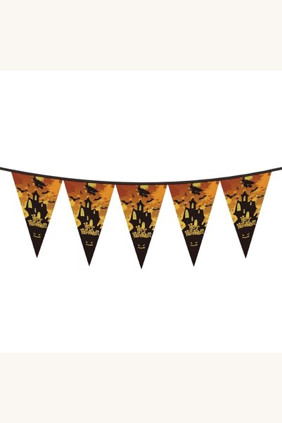 Comerivo Decoratiune Halloween din hartie, 10 stegulete cu casa infricosatoar...