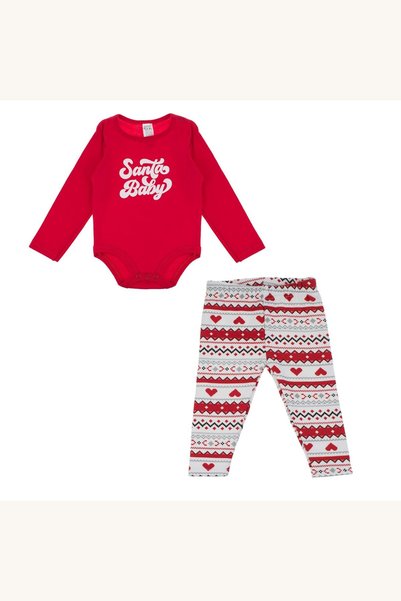 Comerivo Pijama de iarna pentru bebelus body rosu cu text si colanti albi cu ...