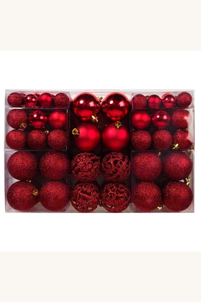 Comerivo Globuri rosii cu finisaj mat si glitter pentru brad - set 100 piese ...