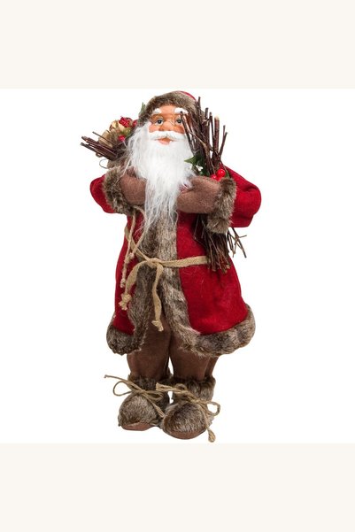 Comerivo Mos Craciun decorativ cu snop de crengi, 46 cm, rosu pentru casa