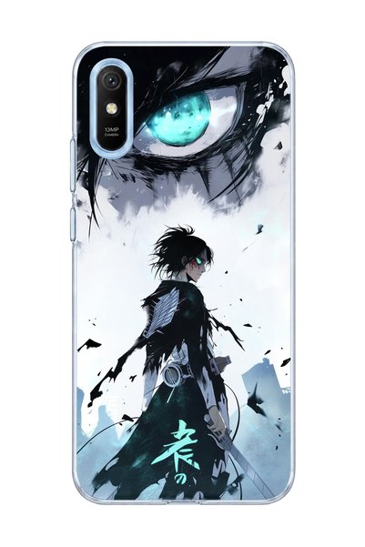 lelia حافظة هاتف شفافة متوافقة مع Redmi 9A مطبوعة بتصميم عين أنمي باللون الفي...
