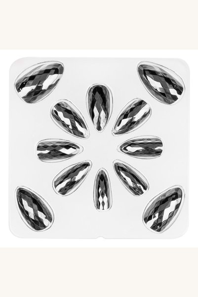 Comerivo Set 12 unghii false negre cu adeziv si efect diamant holografic