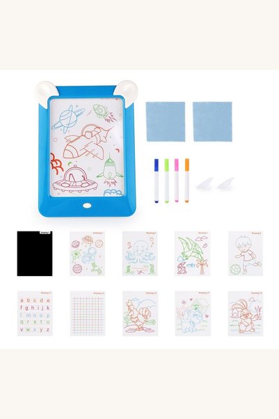Comerivo Tabla de desenat interactiva cu lumina Magic Pad, 10 cartonase si 4 ...
