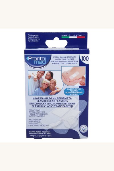 Comerivo Set 100 plasturi transparenti, marimi diverse, pentru orice rana mica