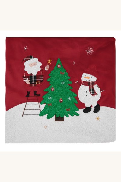 Comerivo Perna decorativa de Craciun rosie catifea, 45x45cm cu fermoar si mod...