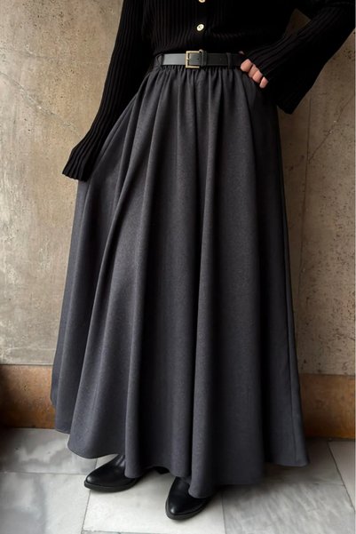 fayaboutique.com Antrasit Belle Kemerli Etek