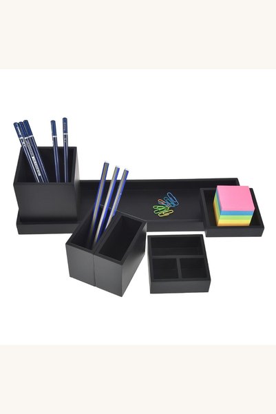 Comerivo Suport pentru rechizite din lemn negru, 5 piese mobile 37,5x10,5x10,5cm