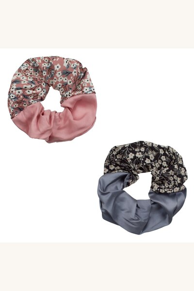 Comerivo Set 2 elastice de par textile cu imprimeu floral roz si gri