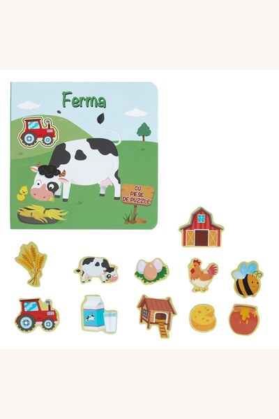 Comerivo Carte cu povești și piese de puzzle, Animale de la fermă, 16x16 cm